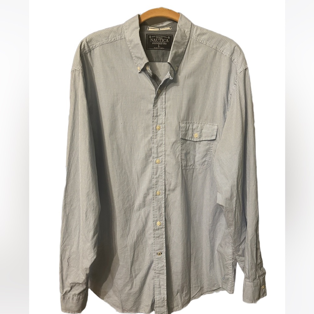 Nautica Baby Blue Plaid Button Down Dress Shirt